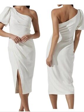 ASTR the Label Joelle One Shoulder Midi Dress White Cocktail M